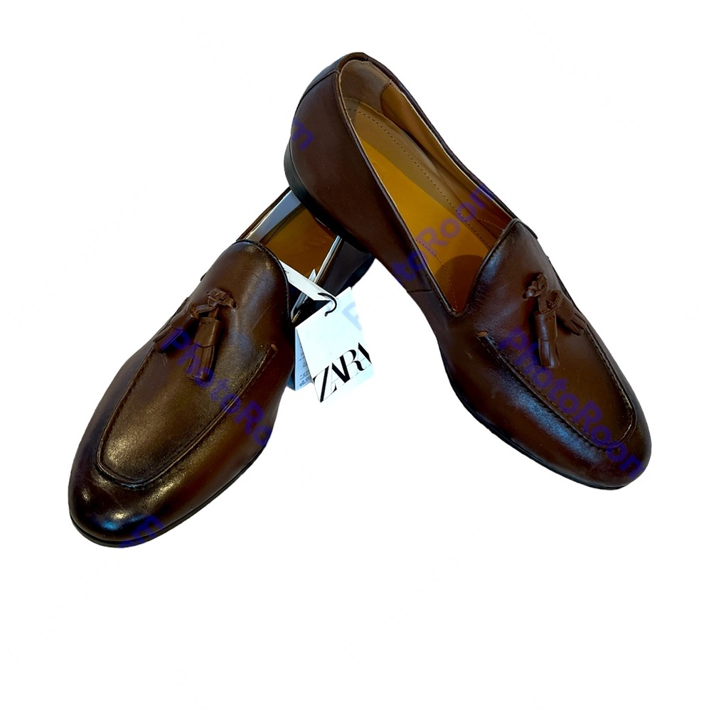 Zara Men’s Brown Leather Loafer Tassel Dress Shoes NWT